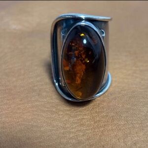 Unique Amber & Silver Ring